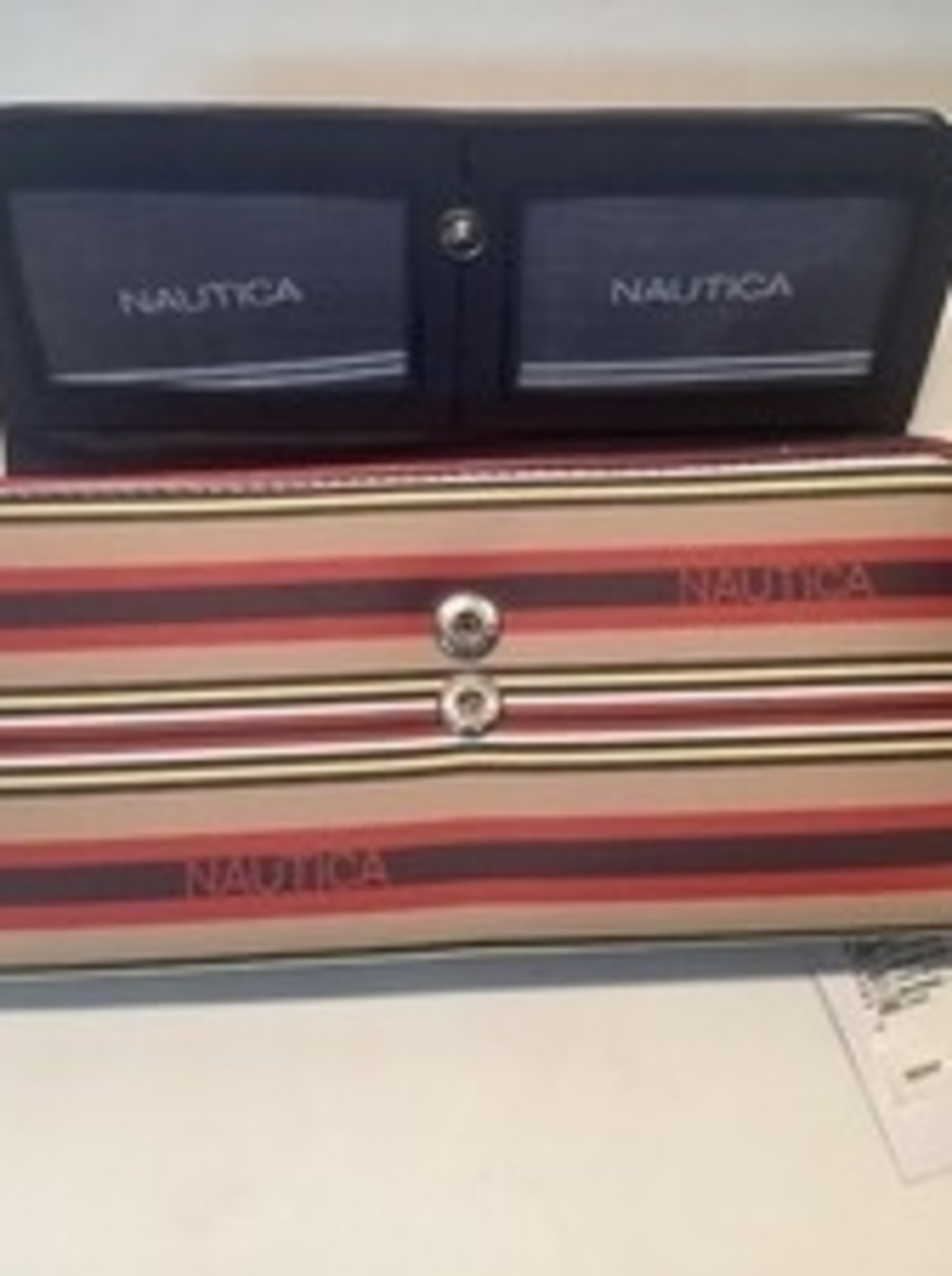 Nautica Striped Wallet Organizer in Red, Tan and Black